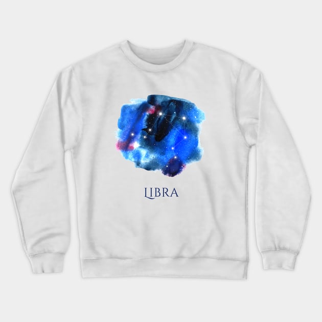 Libra Zodiac Sign - Watercolor Star Constellation Crewneck Sweatshirt by marufemia